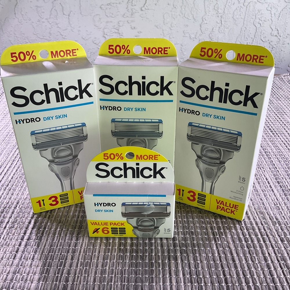 3pk Schick HYDRO Dry Skin Skin Men's 5-Blade Razor 1 Handle & 3 Cart 1x 6 Cart